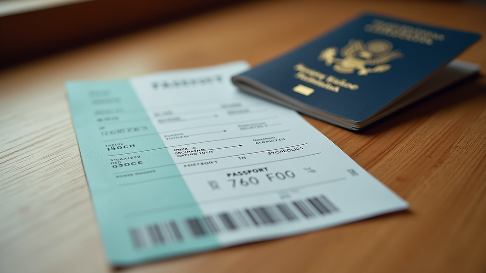 Close-up of a passport and a boarding pass on a wooden table