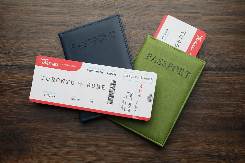 High angle view of a printed eVisa document next to a passport