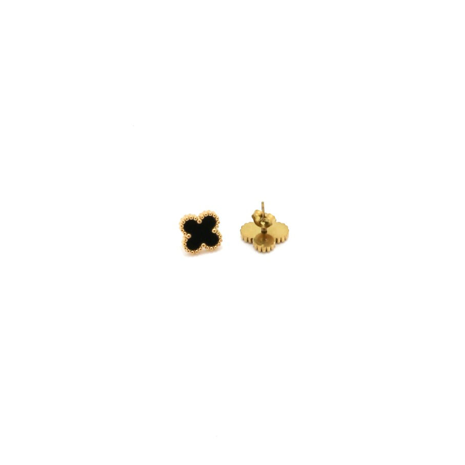 Thumbnail: Black Four Leaf Flower Earring