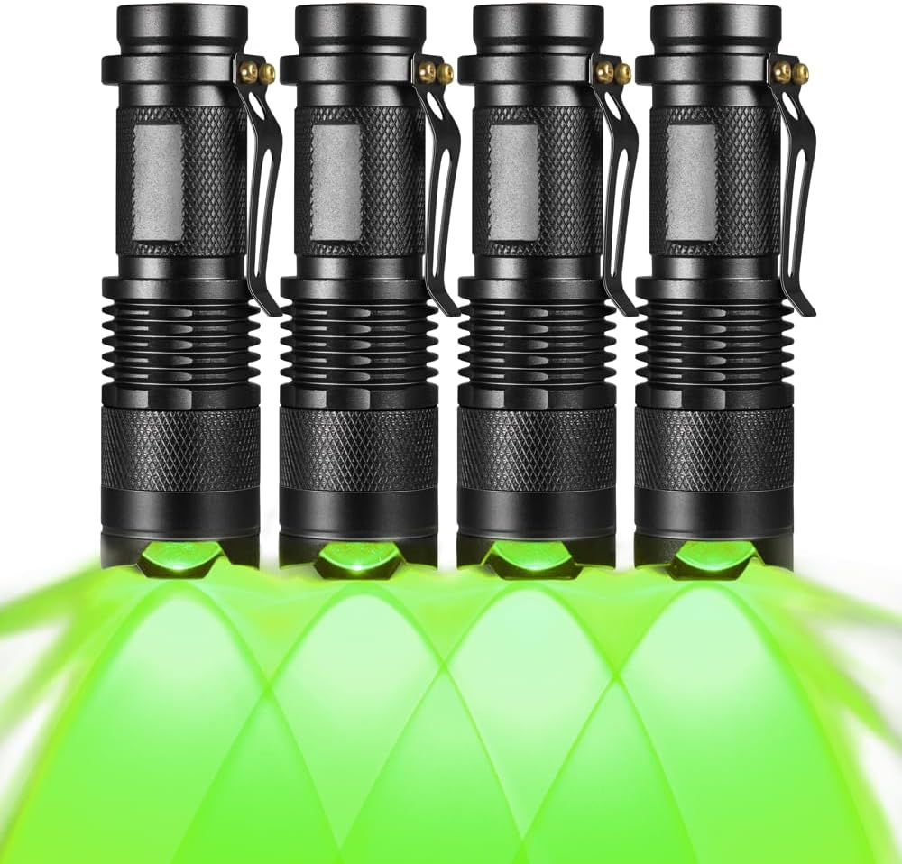 4 Pack Single 1 Mode 150 Yard Green Light Flashlight, Green LED Flashlight Green