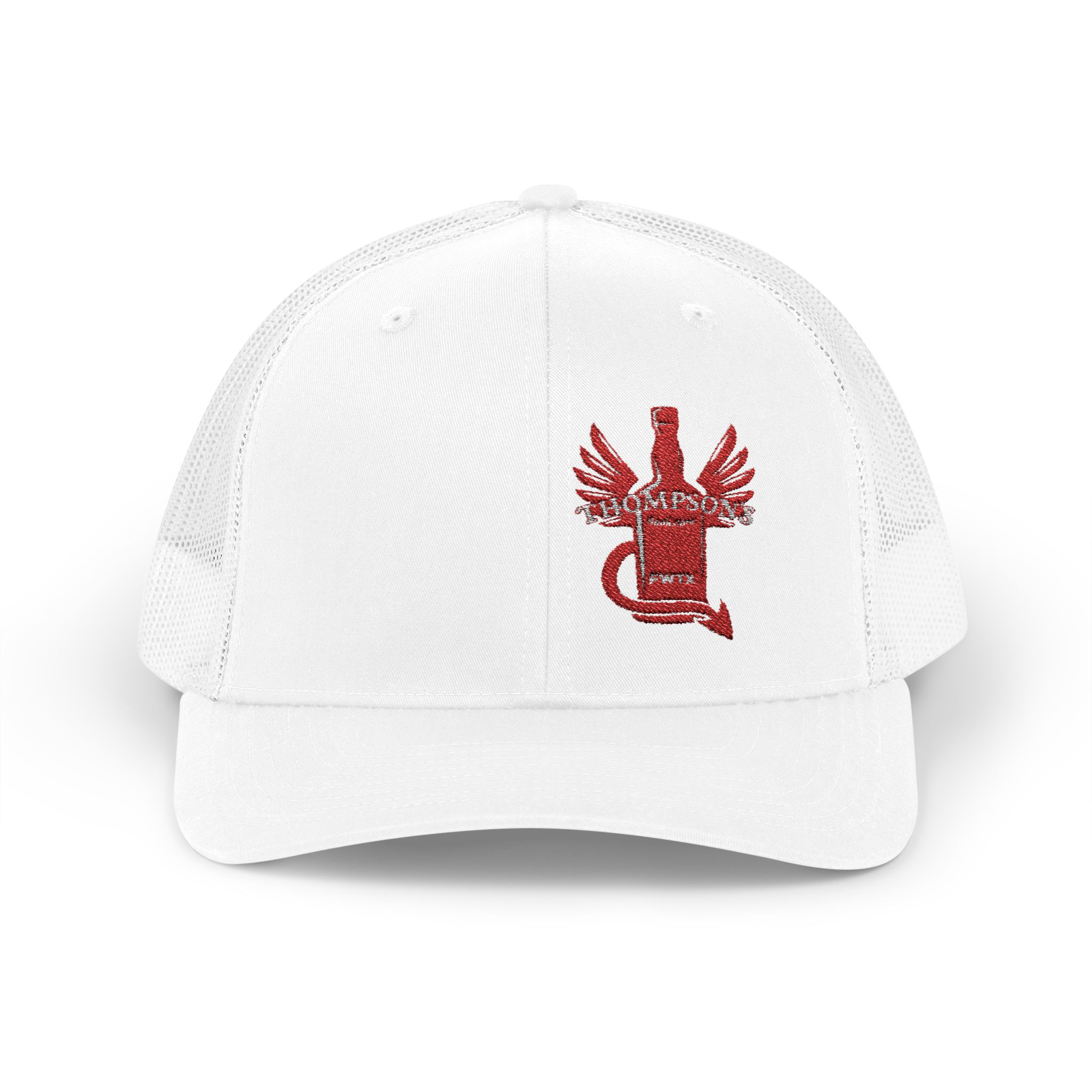 Vintage-Inspired Snapback Trucker Cap with Embroidered Thompson's Logo