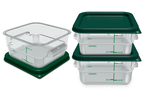 Carlisle 2 Qt Square Clear Container with Green Lid