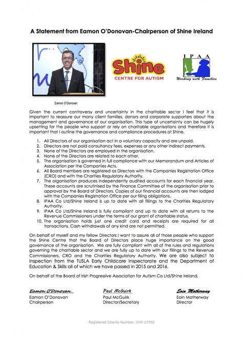 Statement from Chairperson Eamon O’Donovan