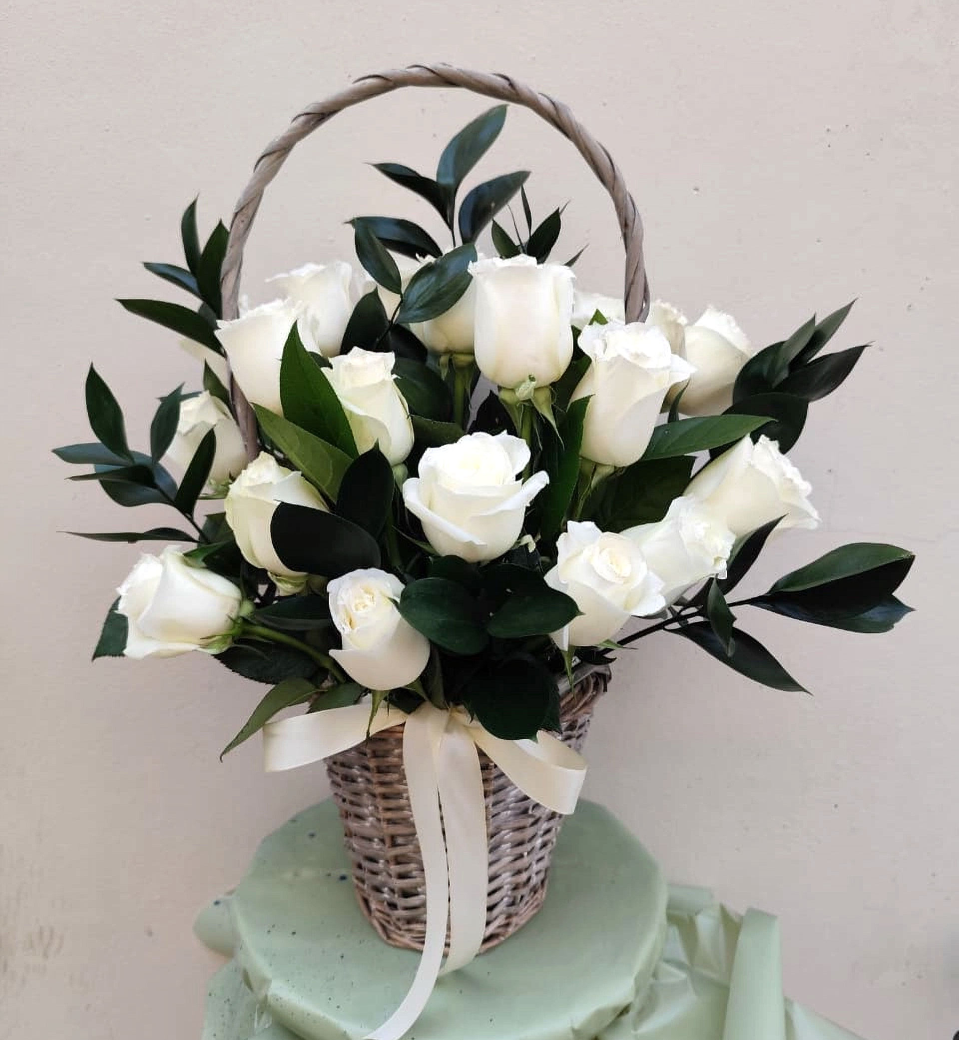 White Roses in Basket