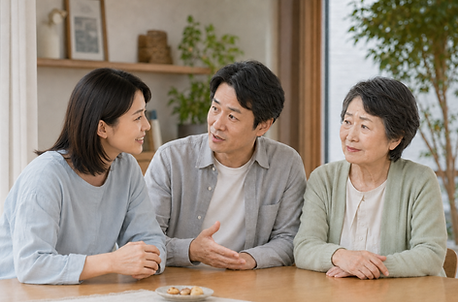 母の難聴が進み会話に混ざれていない様子。