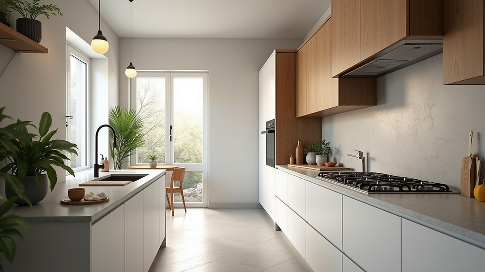 Eye-level view of a beautifully renovated kitchen with modern finishes