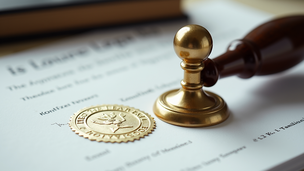 Close-up view of a notary stamp and seal on a legal document