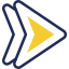 Icon of two navy blue arrows with a yellow triangle in the center, symbolizing direction