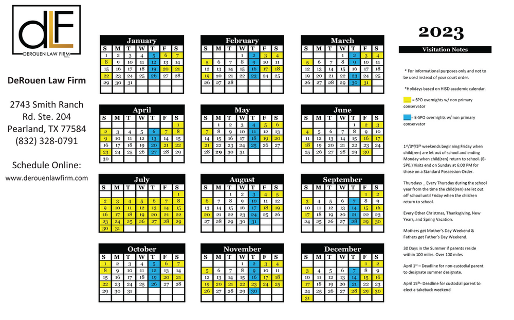 Standard Expanded Possession Order Calendar In Texas 2023 