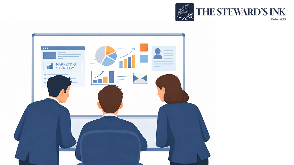 small business owner reviewing marketing budget at desk