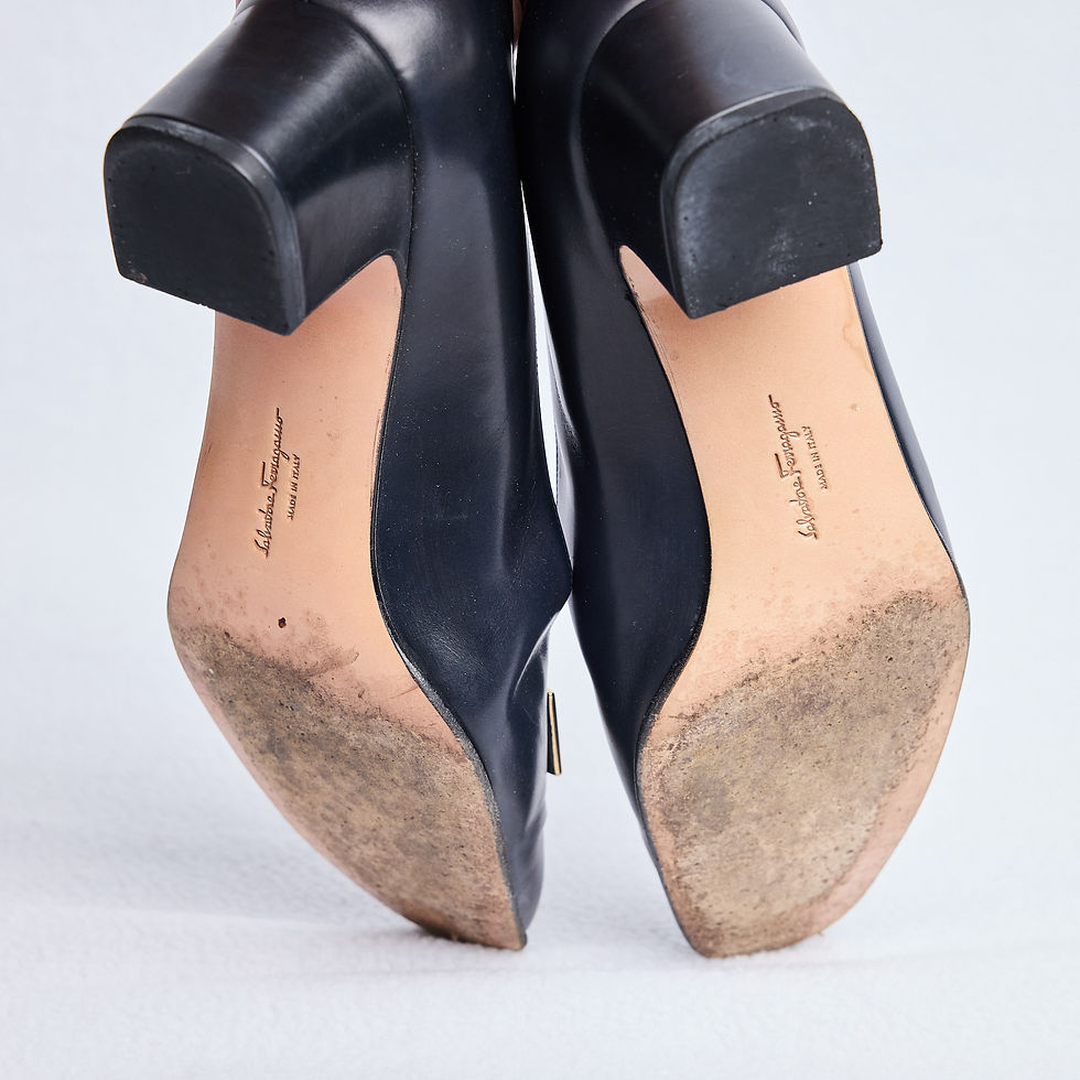 Thumbnail: Ferragamo Black Leather Block Heels