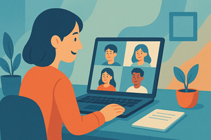 パソコンでオンライン会議をする女性