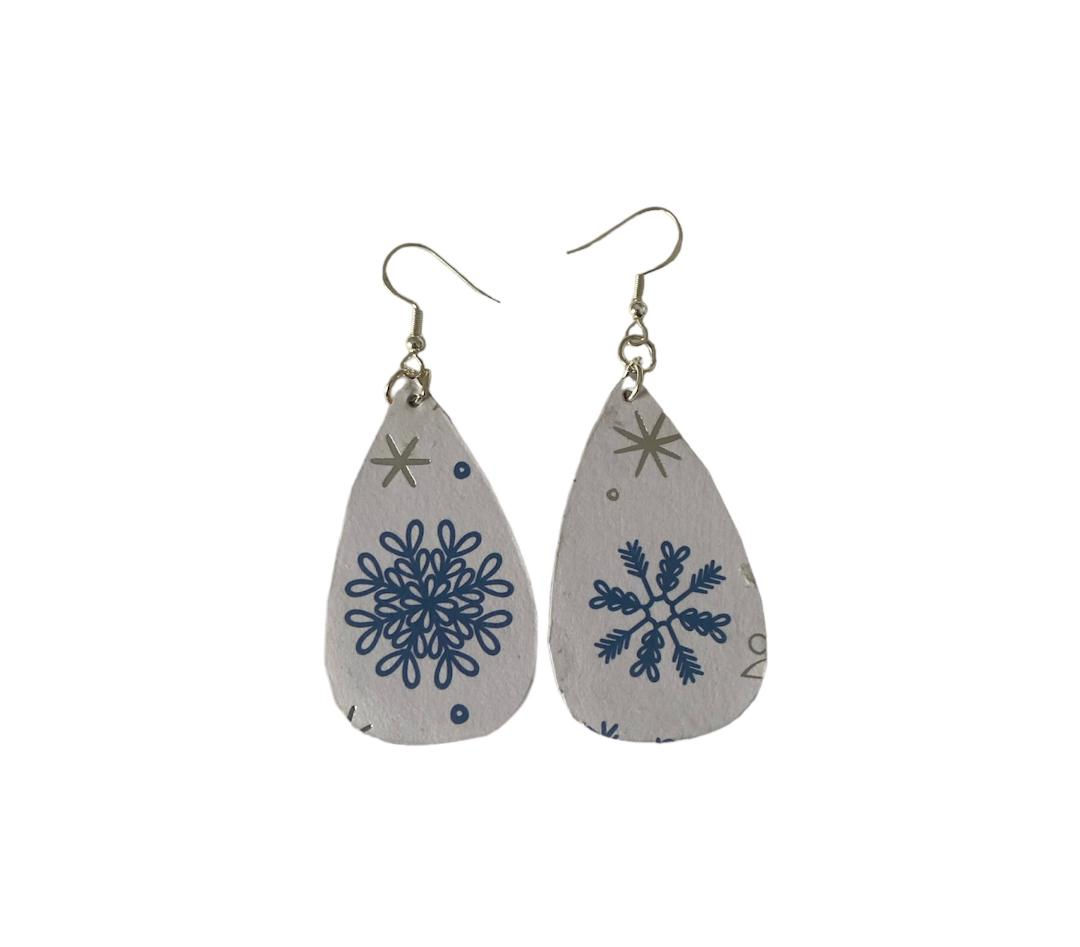 Snowflakes with white medium 2 inch earrings