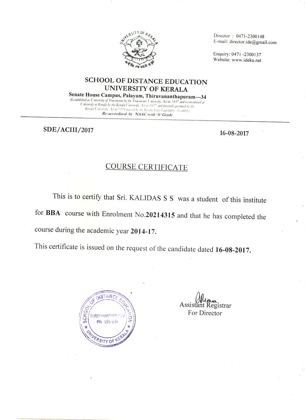 degree course certificate