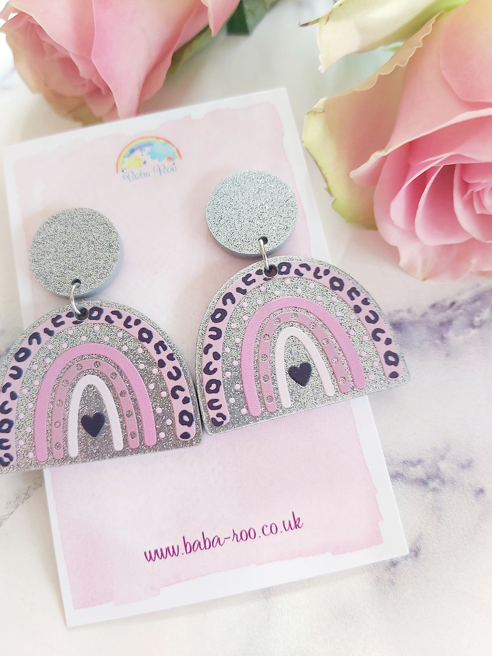 Thumbnail: Acrylic Rainbow Leopard Drop Earrings 