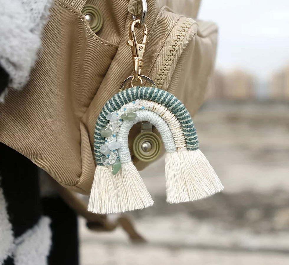 Crystal Chip Macrame Rainbow Keyring