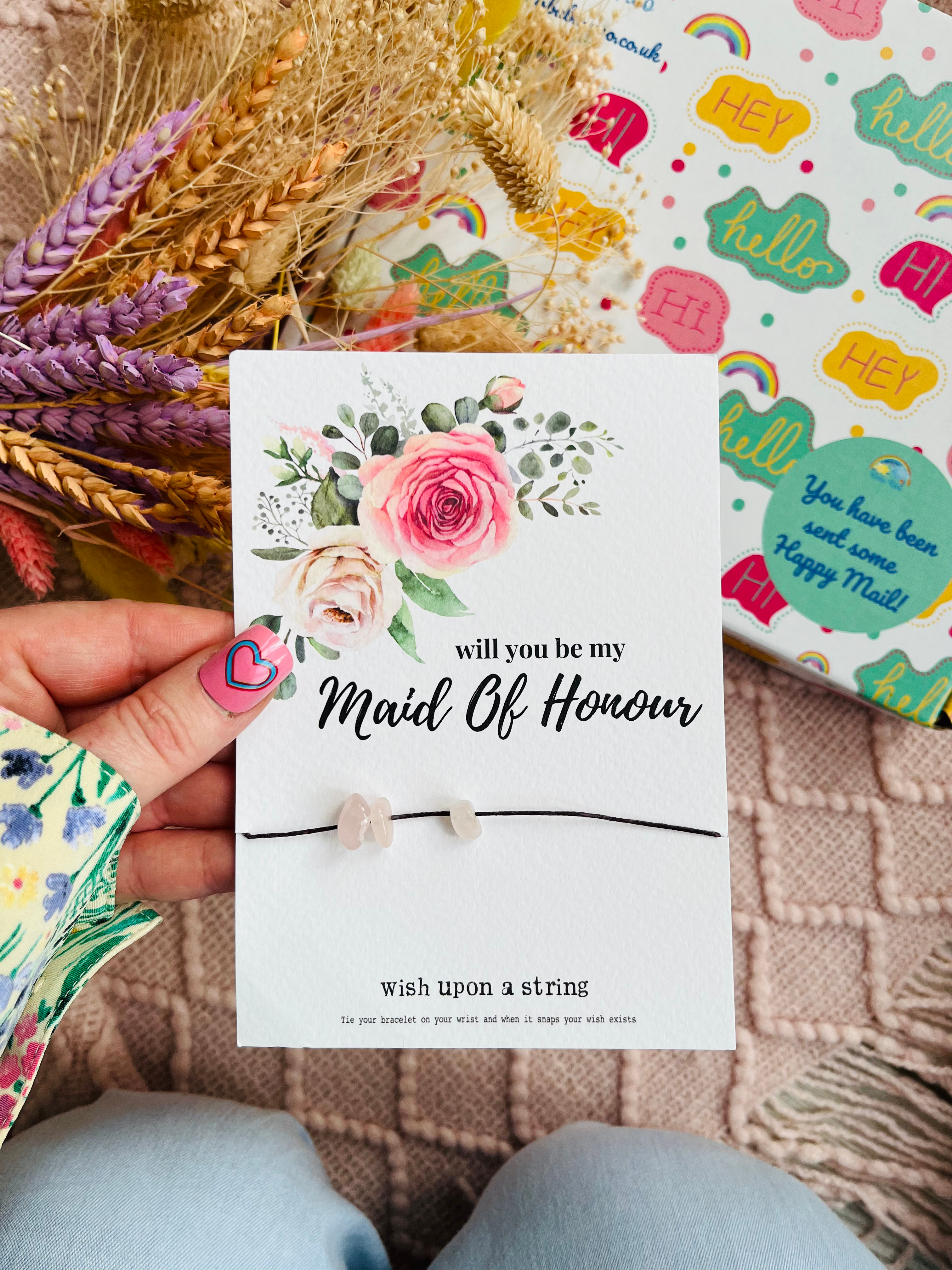 Will You Be My Bridesmaid/ Maid Of Honour/ Flower Girl Rose Quartz Bracelet