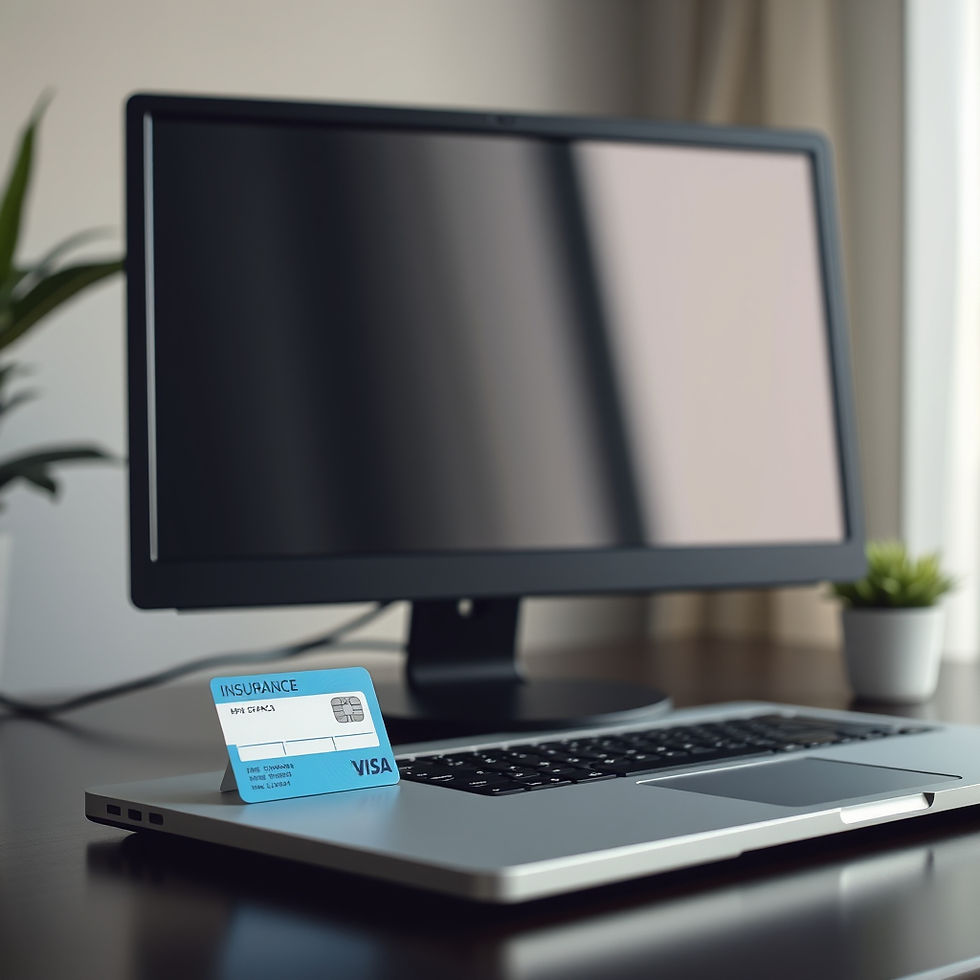 monitor or laptop with insurance (blue and white) card.jpg