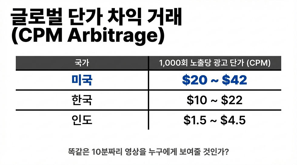 국가별 CPM(1,000회 노출당 광고 단가)