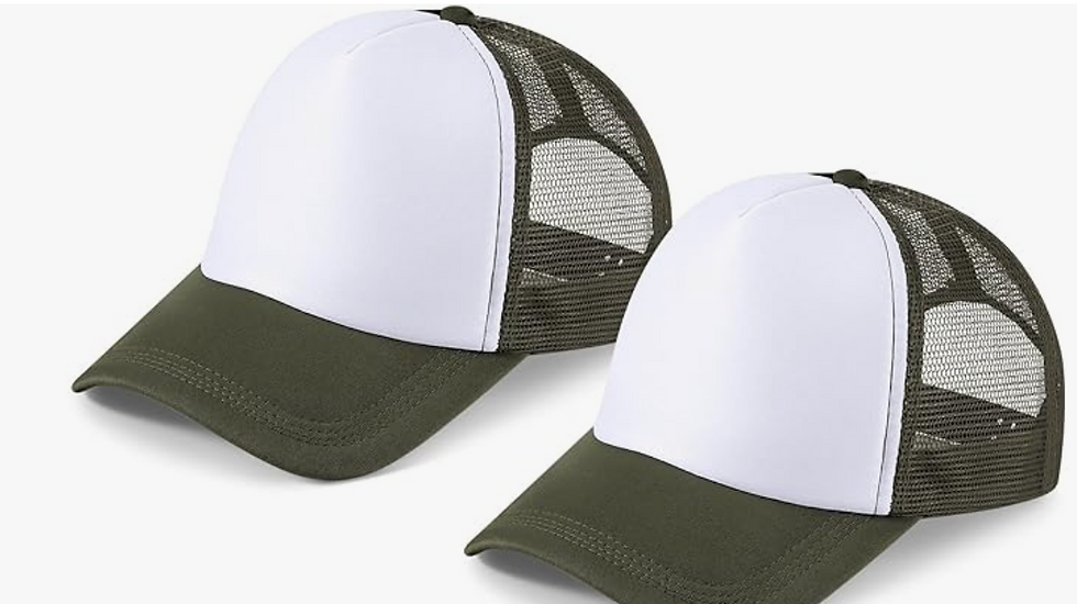 Thumbnail: Customizable white and olive green trucker hats