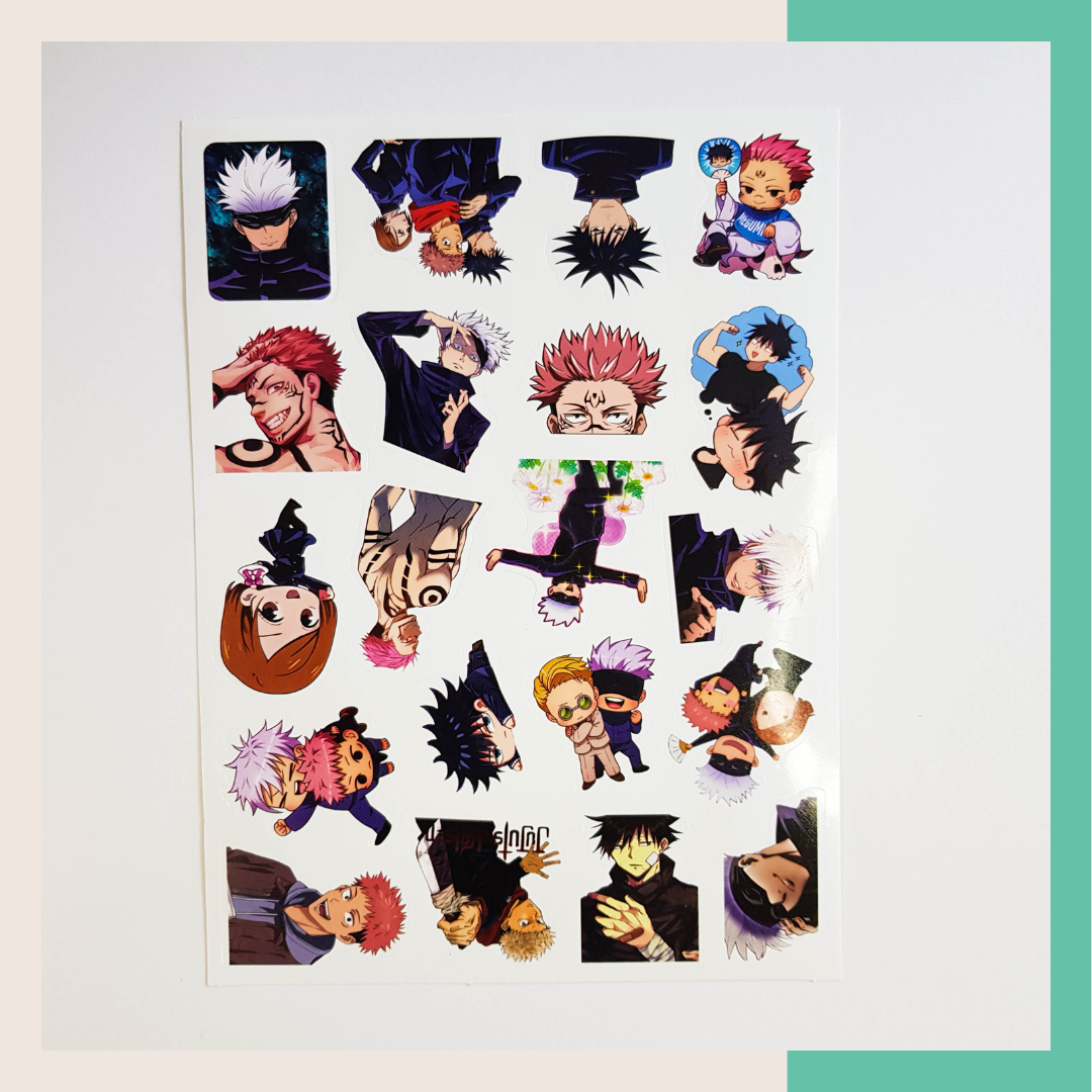 Lamina con 20 Stickers de Jujutsu Kaisen