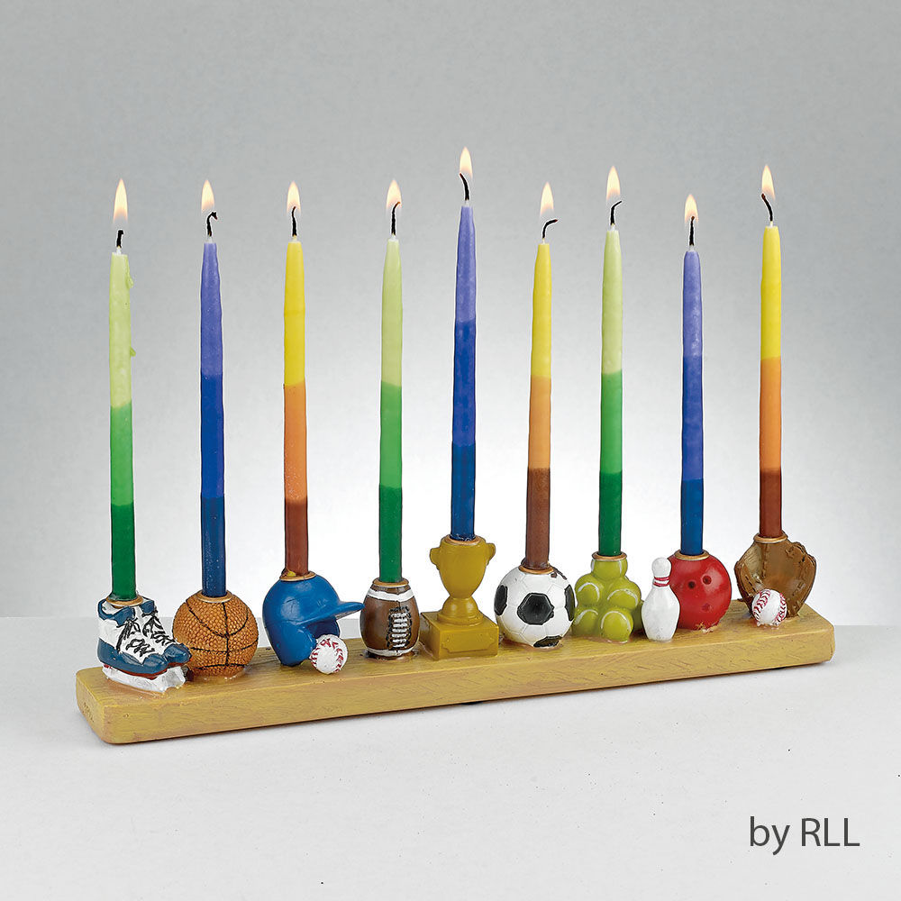 Chanukah Menorah: Sports Theme - Hand Painted Resin