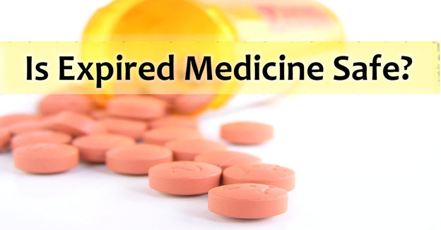 A group of pink pills fallen out of a medicine bottle with text 'Is Expired Medicine Safe?"