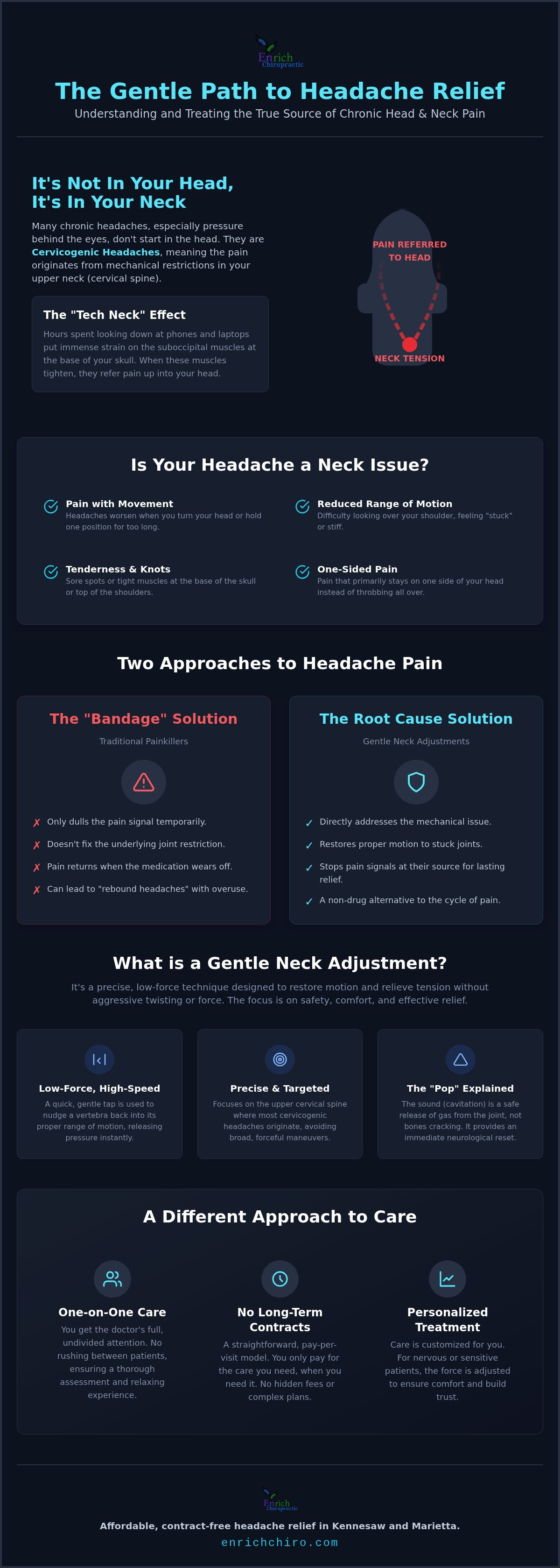 Gentle neck adjustment for headaches