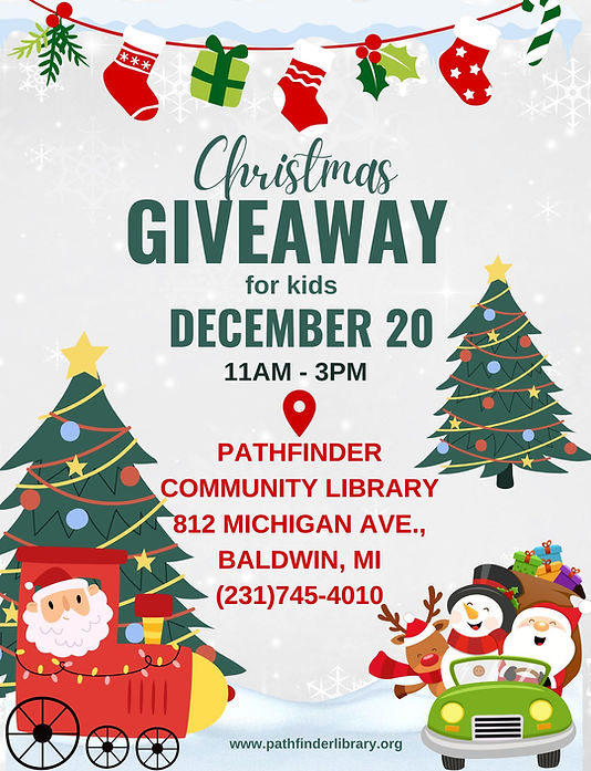 Christmas Giveaway for Kids December 20th from 11am to 3 pm at the library