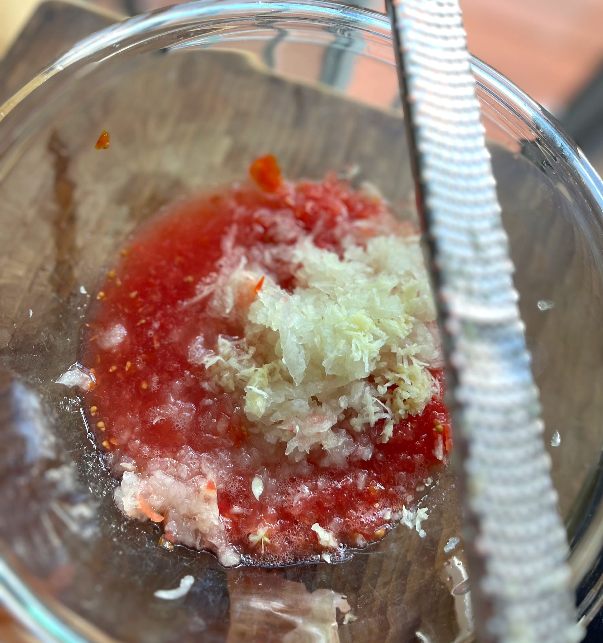 Grating the garlic for sauce