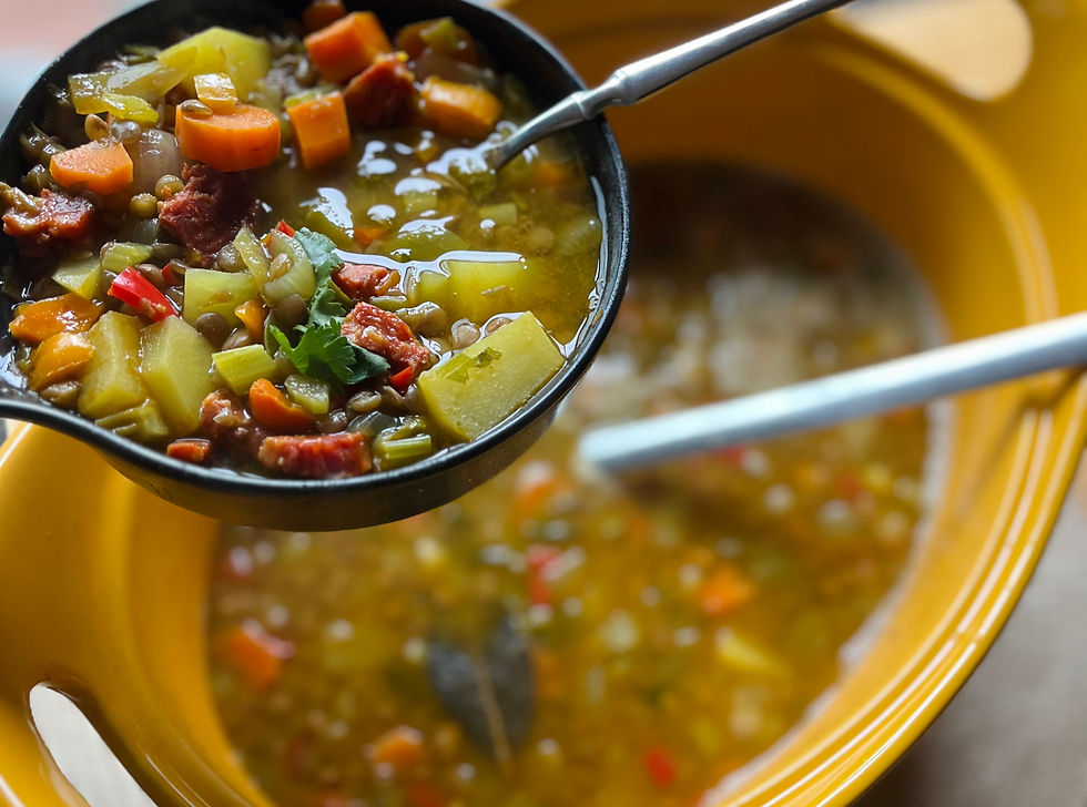 serving lentil soup