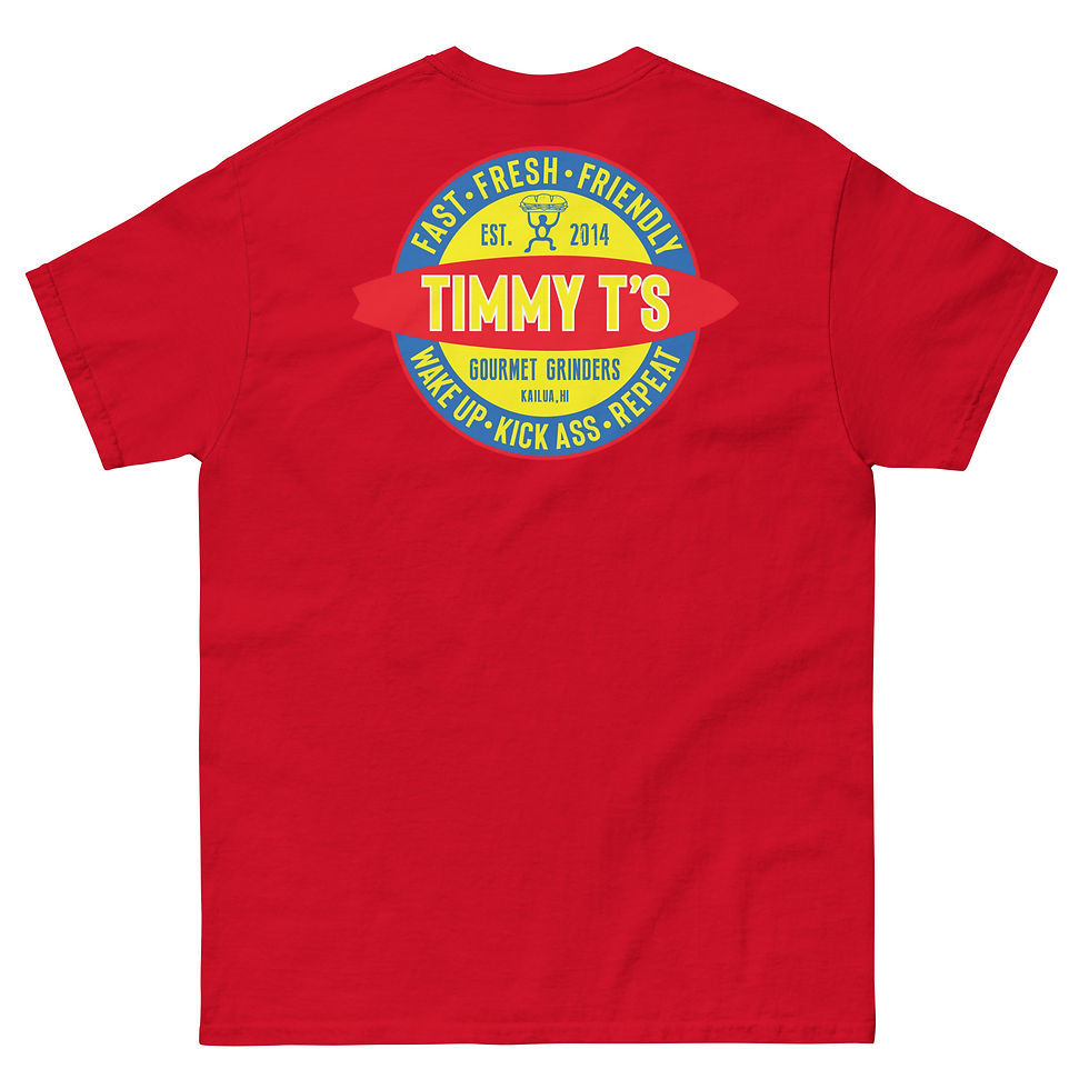 Thumbnail: Red Timmy T's Gourmet Grinders Sandwich Shop T-Shirt Back