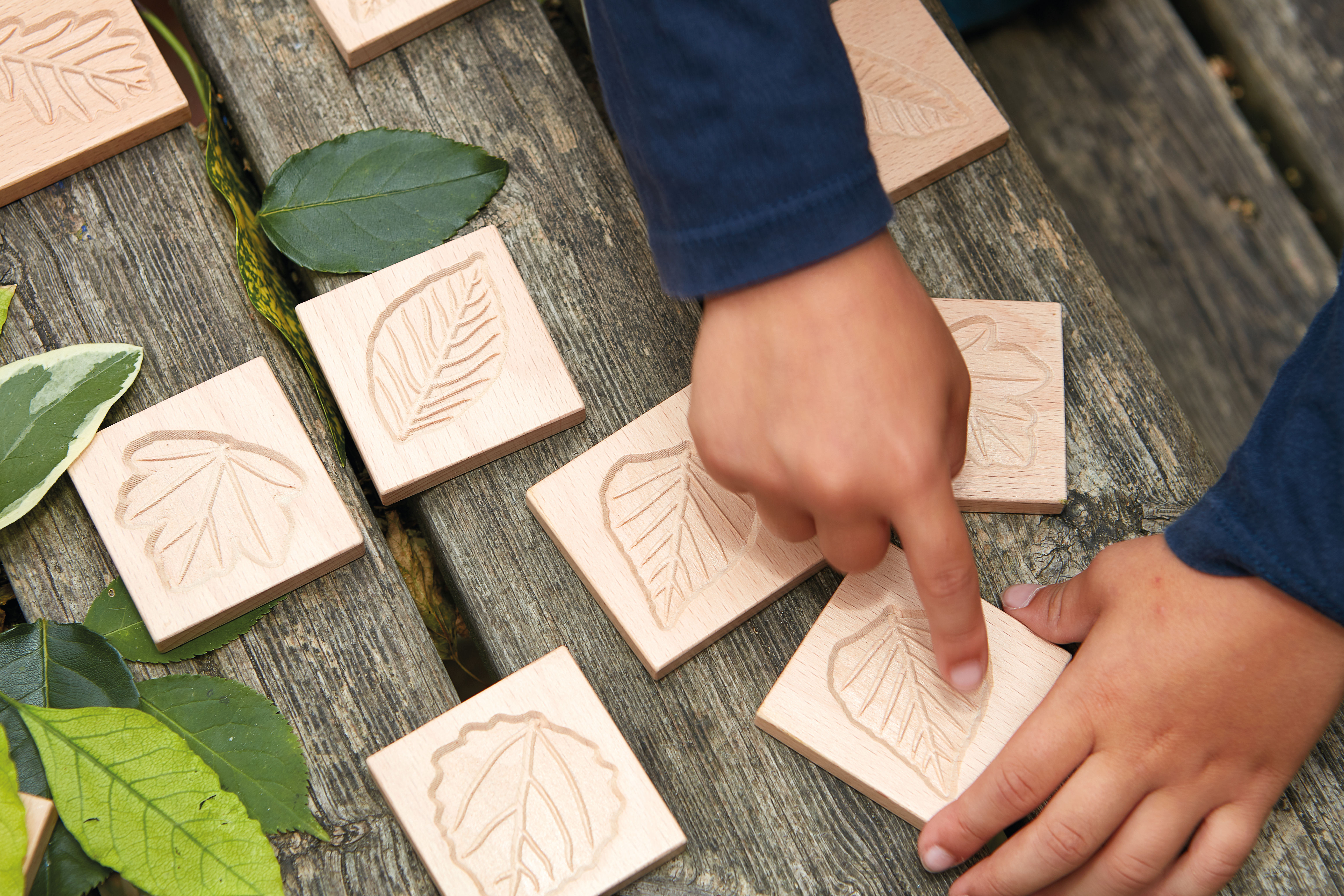 Wooden Sensory Leaf Tiles | Set of 12