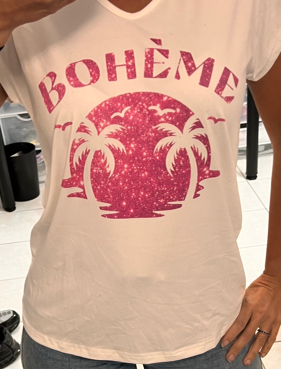 Miniature : T-shirt bohème pailleté rose