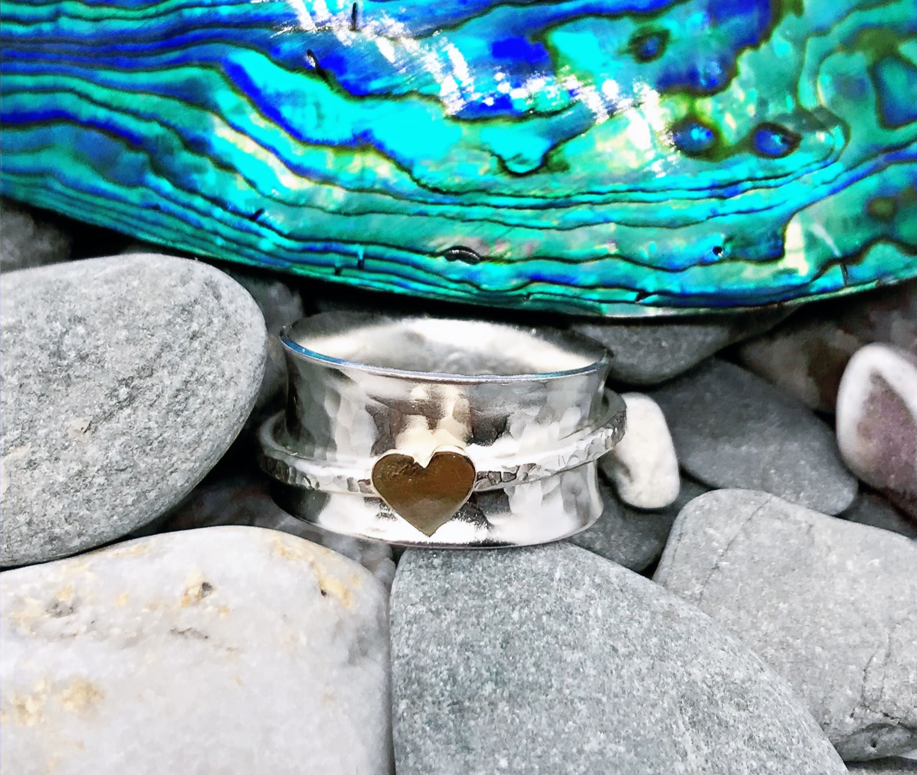 Spinner Ring - Sterling Silver & 9ct Gold Heart in a Spin