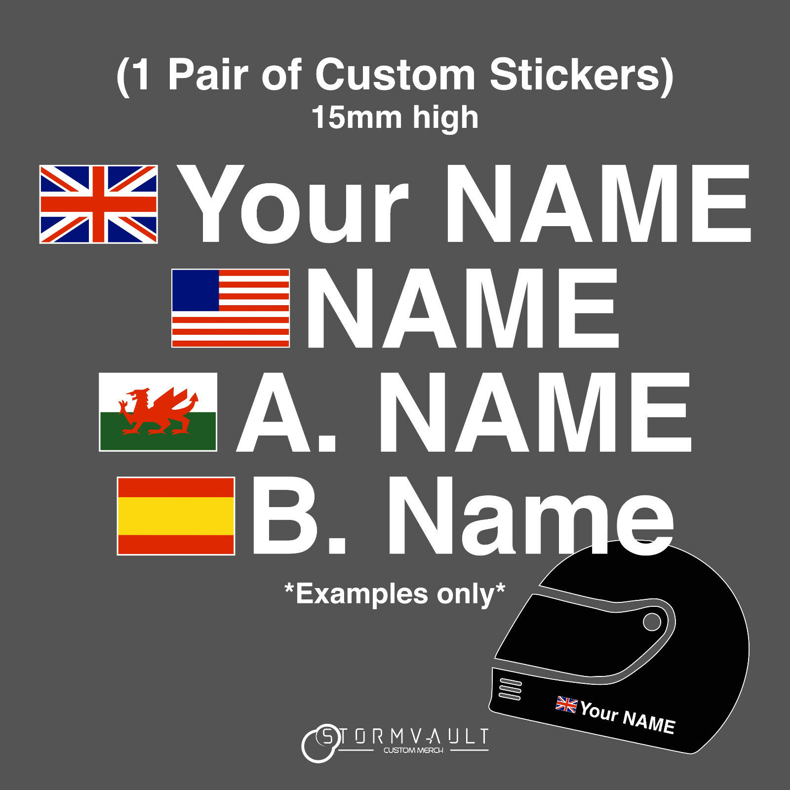 Small Name and Flag Stickers for Racing Driver Helmet