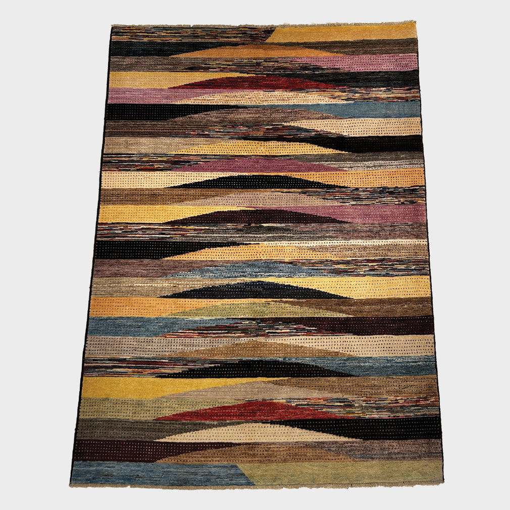 Tapis Afghan Art Déco en Laine – Motif Ondulé, 230 × 68 cm
