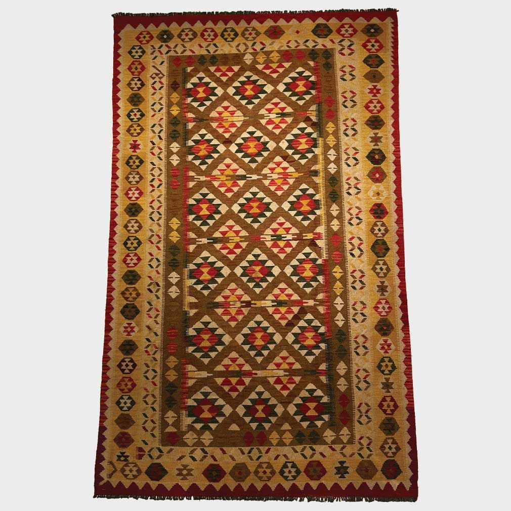 Kilim Afghan Ancien en Laine – Motifs Géométriques Traditionnels, 254 × 152 cm