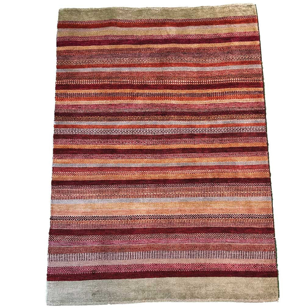 Tapis Afghan Gabeh | Rayures Artisanales Multicolores | Laine | 198 x 141 cm