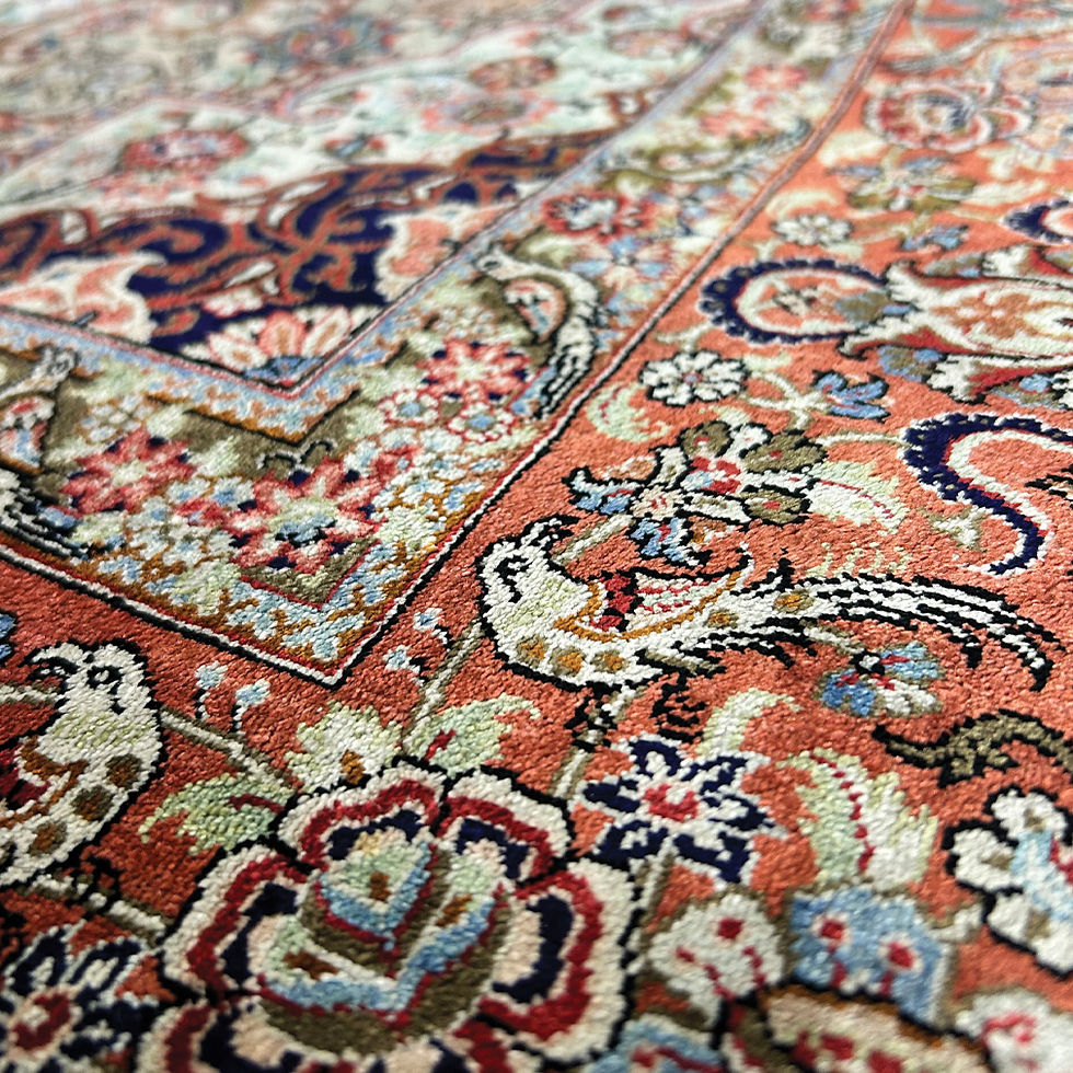 Miniature : Tapis Ghoum en Soie sur Soie à Décor Jardin Animalier Signé | 213 x 137cm