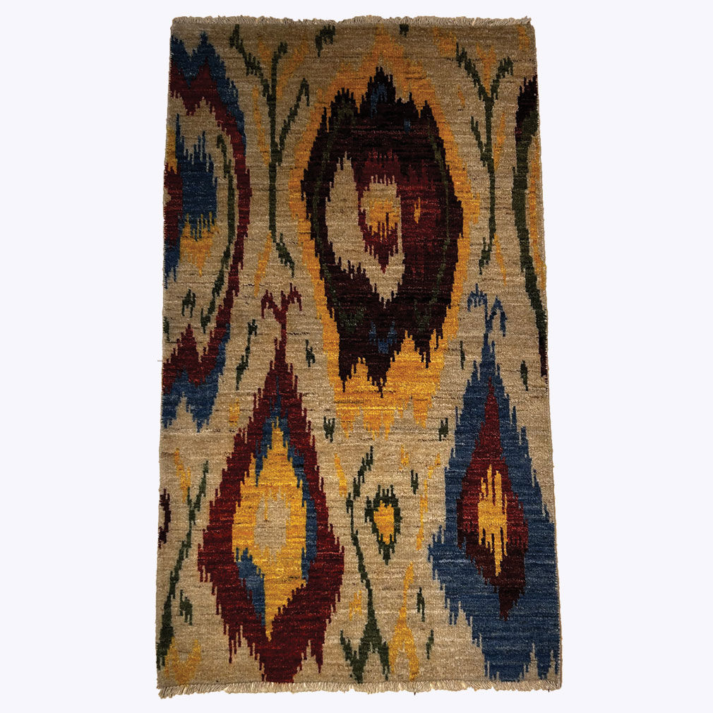 Tapis Afghan Ikat en Laine – Motif Tribal Multicolore, 157 × 90 cm