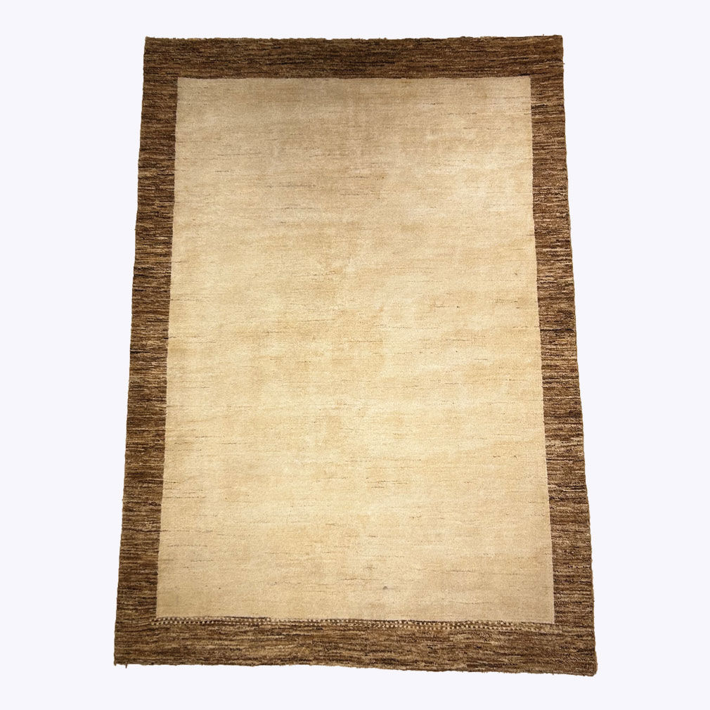 Tapis Afghan Gabbeh en Laine – Design Minimaliste à Bordure Naturelle, 210 × 145