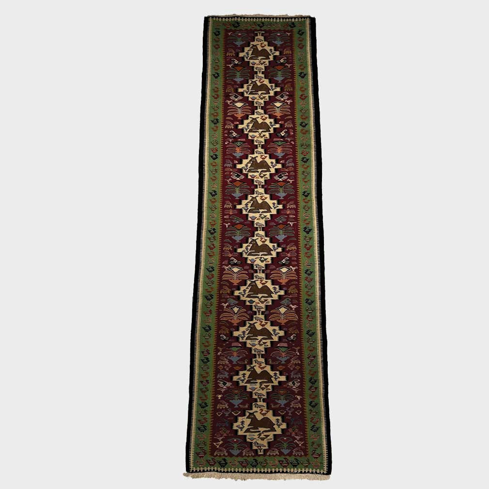 Kilim Couloir Senneh Persan Tribal – Laine – 283 × 78 cm