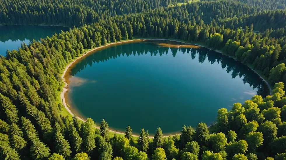 High angle view of a scenic lake surrounded by trees