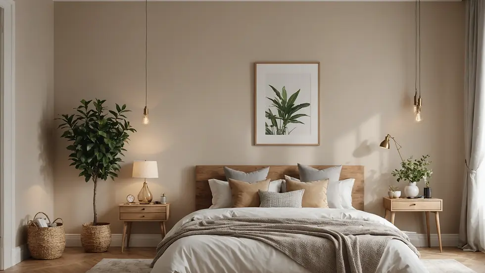 Close-up view of neutral-colored walls with tasteful decor