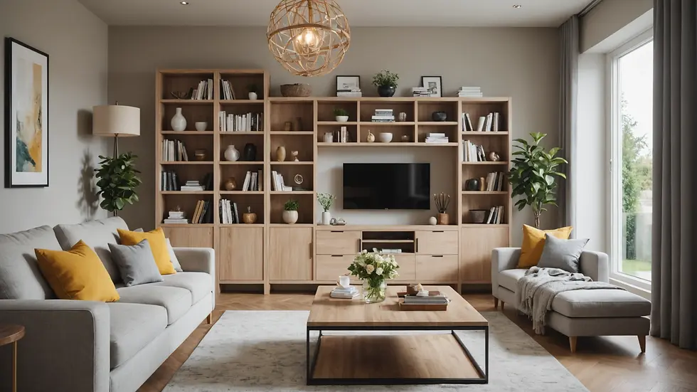 Eye-level view of a beautifully organized living room