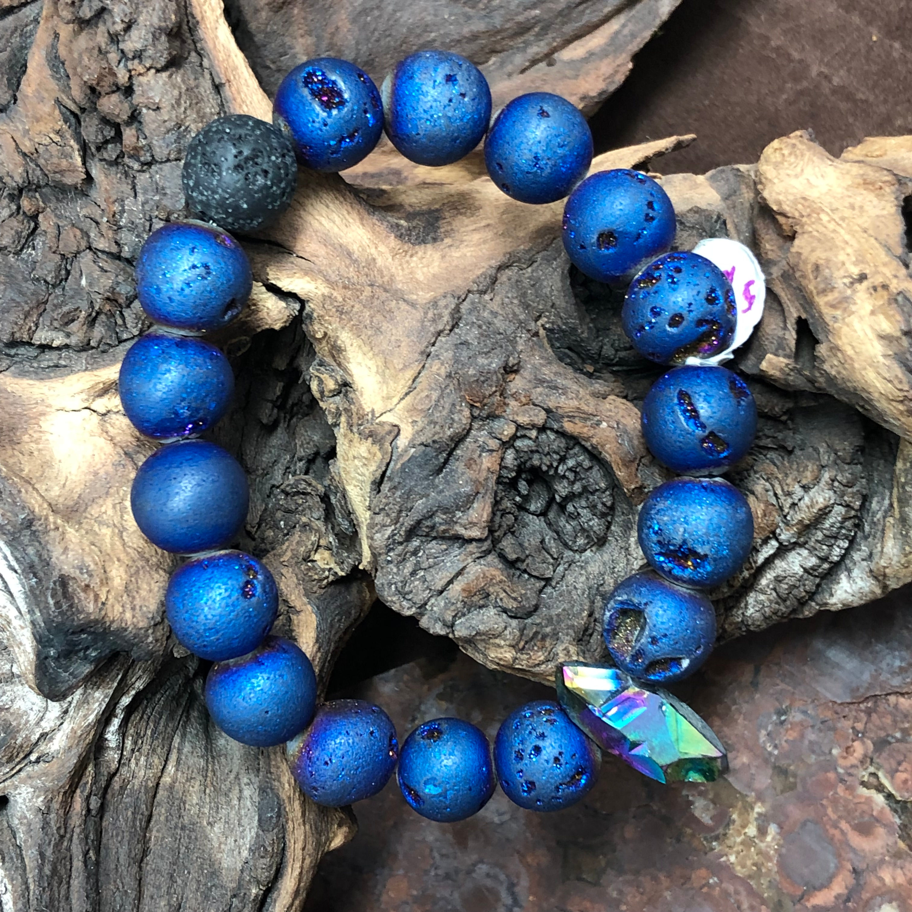 Druzy with Rainbow Aura Titanium Quartz Crystal  Bracelet