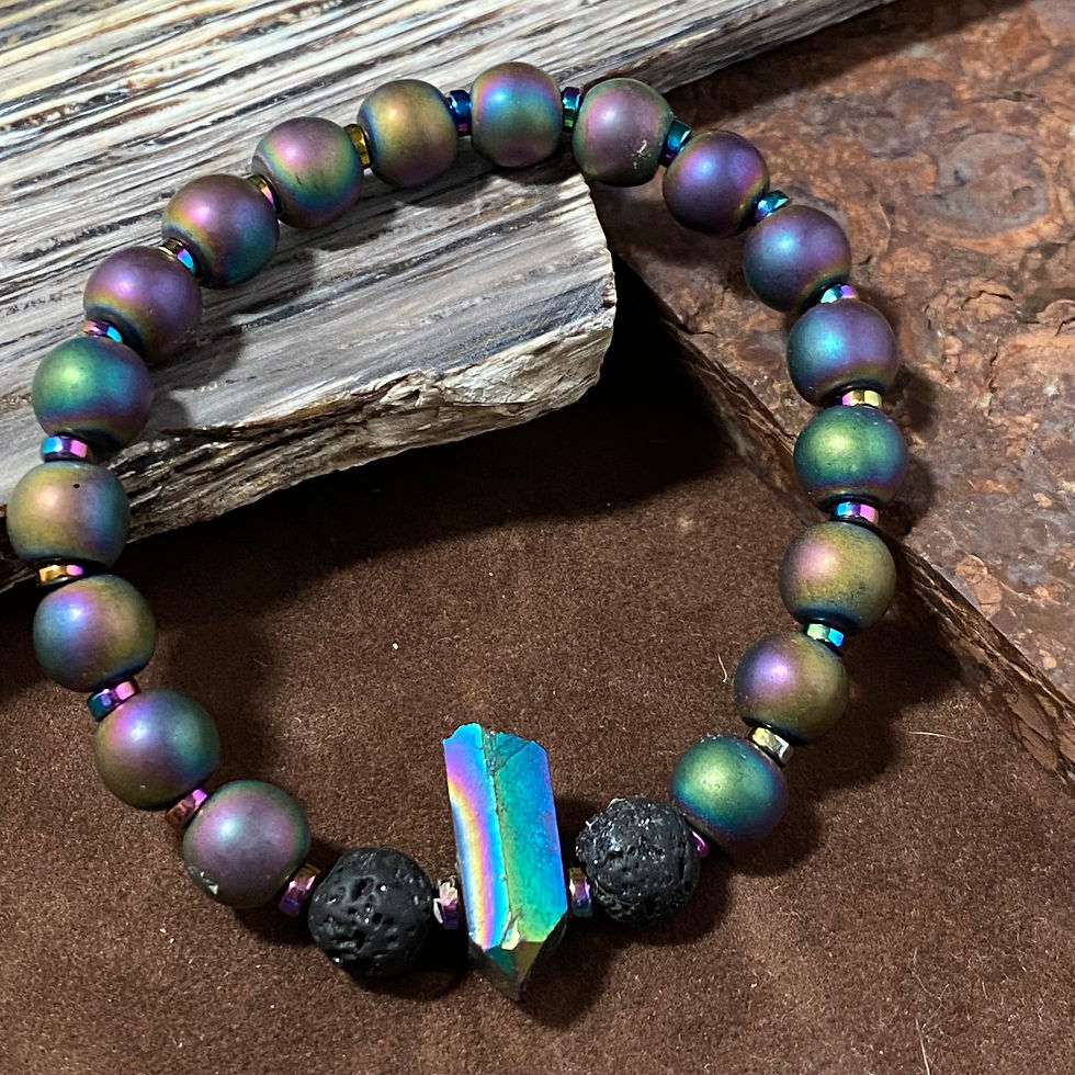 Thumbnail: Rainbow Hematite Bracelet with Aura Quartz Point - Focus ~ Grounding ~ Clarity