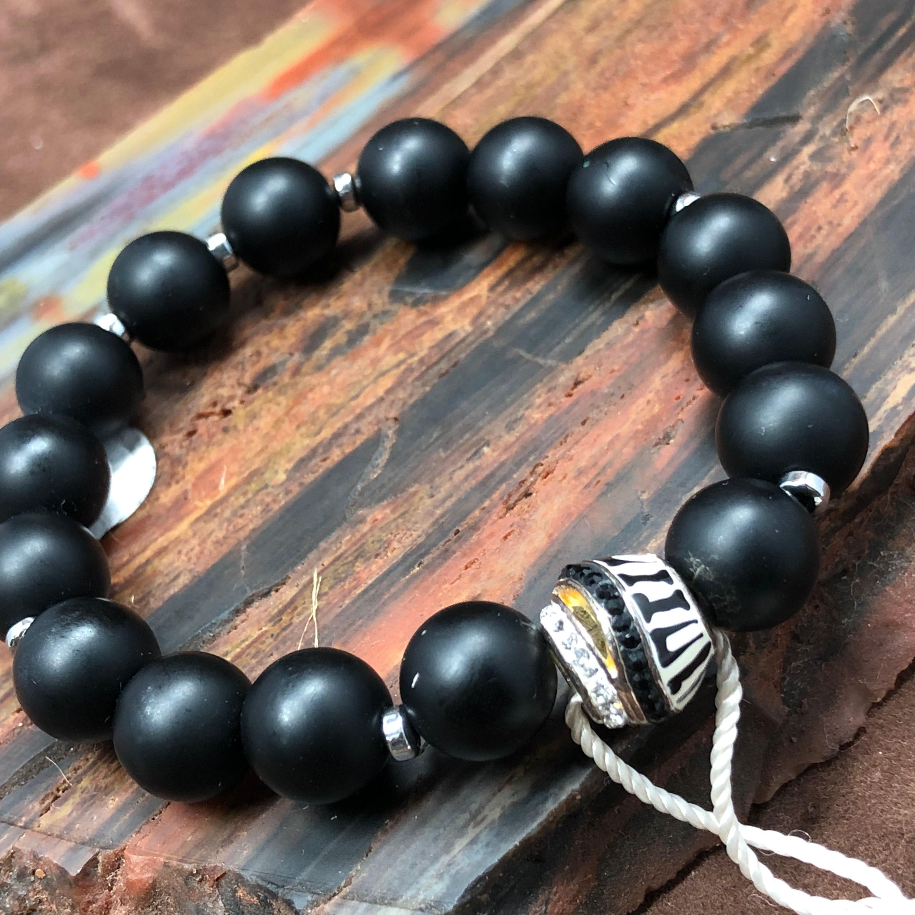 Black Matte Onyx with Sterling Silver Accent Charm