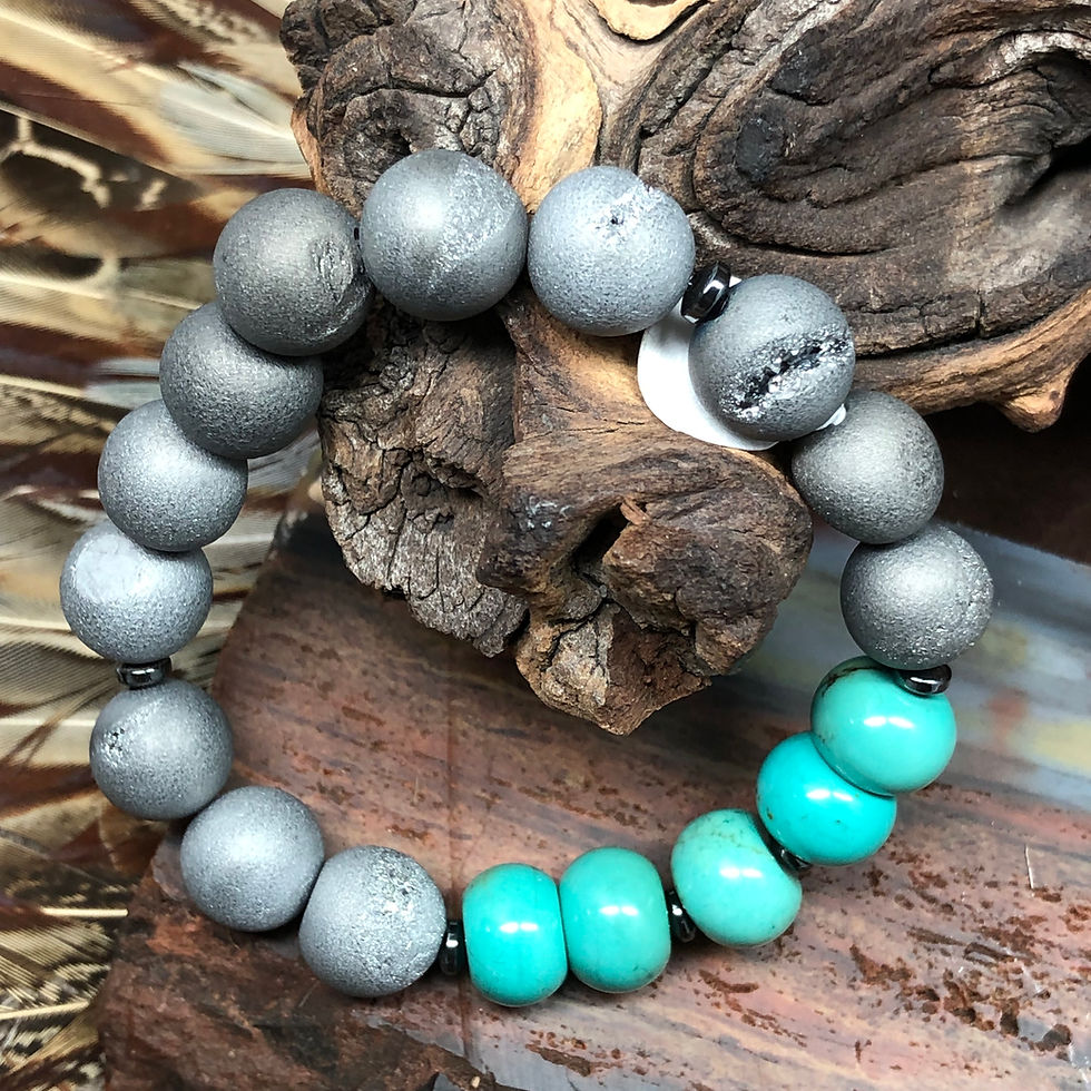 Thumbnail: Turquoise and Silver Druzy 6"Bracelet